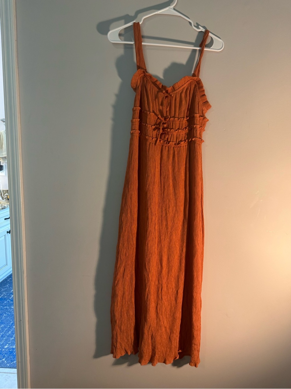 Rust Orange Maxi Dress with Ruching - Picture 2 of 5